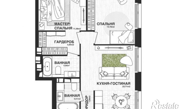 2-комн квартира в новом доме Самара, Парковый переулок
