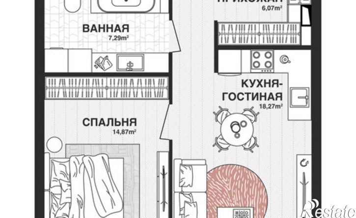 1-комн квартира в новом доме Самара, Парковый переулок