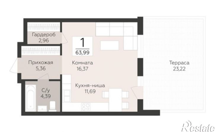 1-комн квартира в новом доме Самара, Барбошина Поляна