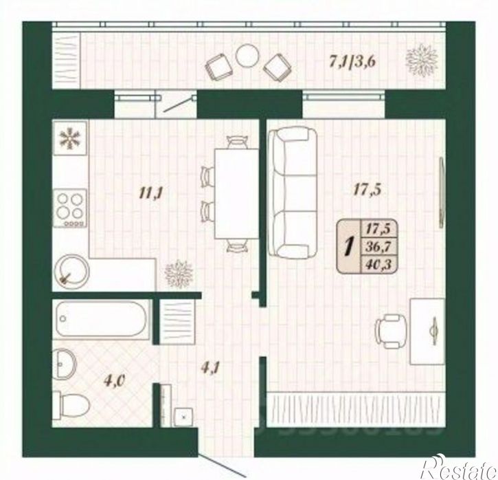 1-комн квартира в новом доме ул Антонины Зубовой, 2 1,  д. 2 1,  к. 1