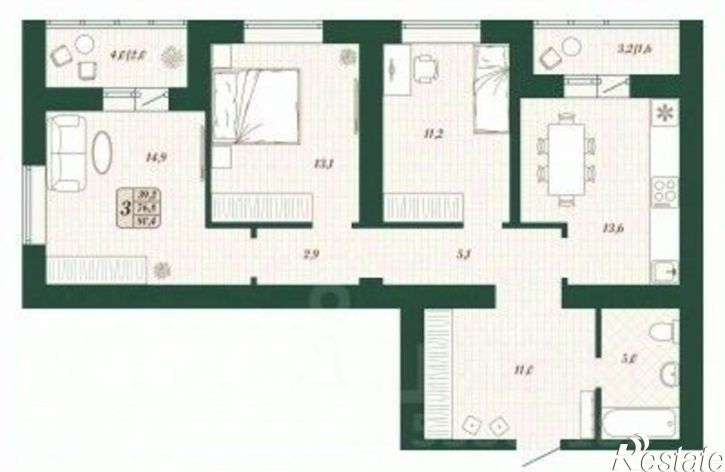 3-комн квартира в новом доме ул Антонины Зубовой, 2 1,  д. 2 1,  к. 1