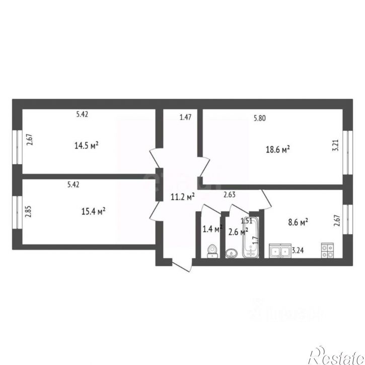 3-комн квартира ул Быковского, 80,  д. 80