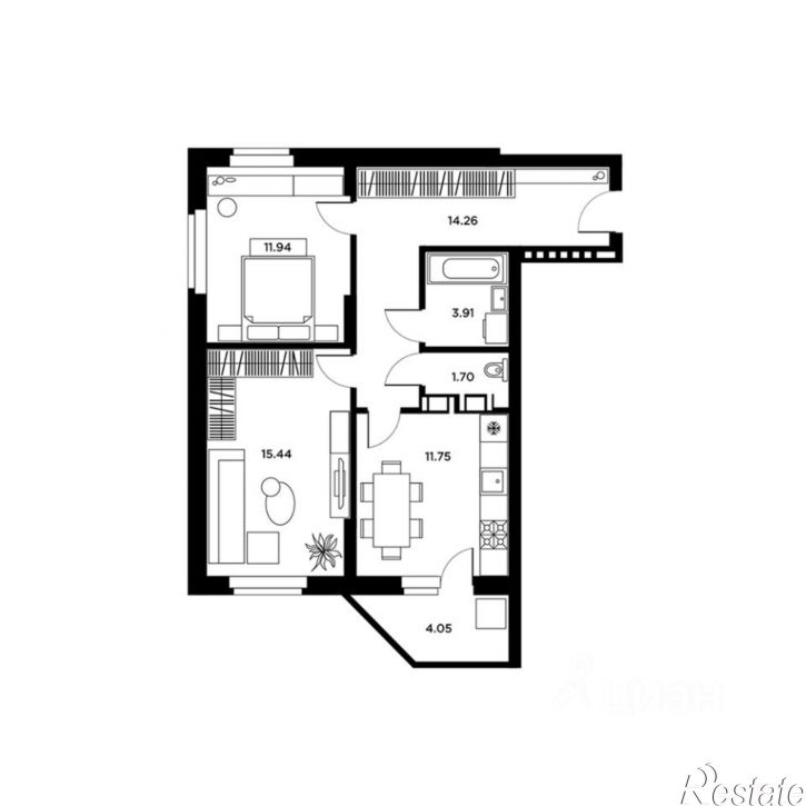 2-комн квартира в новом доме Московское шоссе, 18-й километр, 55