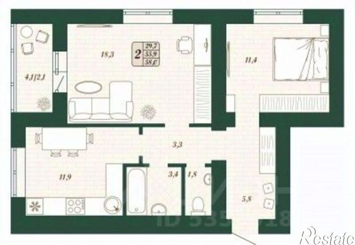 2-комн квартира в новом доме ул Антонины Зубовой, 2 1,  д. 2 1,  к. 1