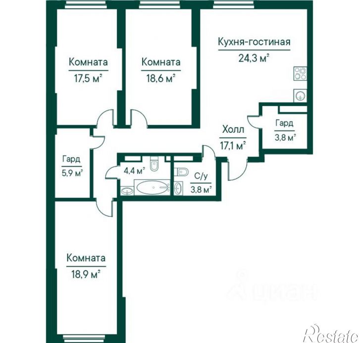 4-комн квартира в новом доме Липецкая улица, 1