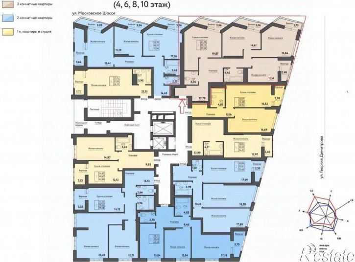 3-комн квартира Московское шоссе, д 197