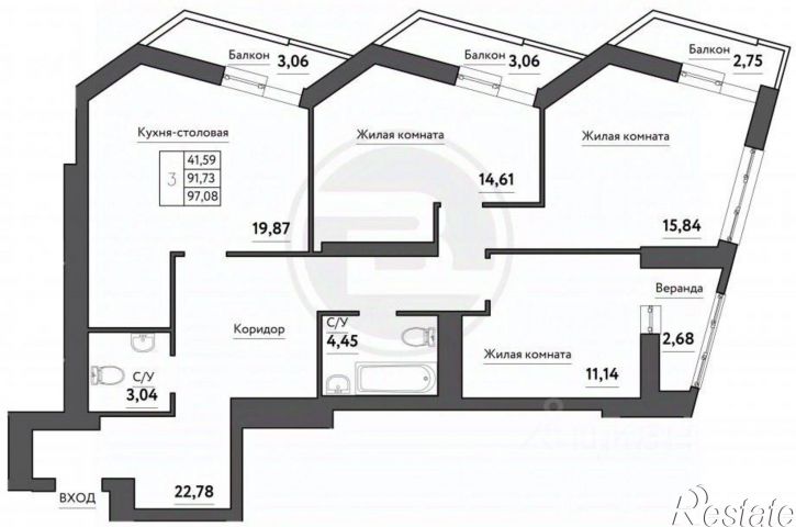 3-комн квартира Московское шоссе, д 197
