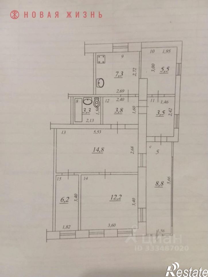 3-комн квартира Ульяновская, 22