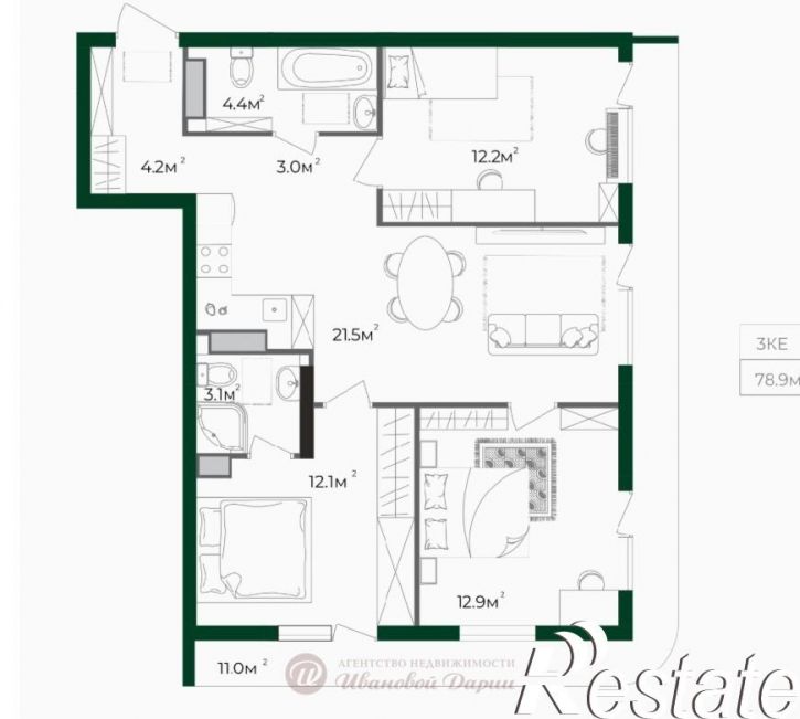 3-комн квартира в новом доме Суворова улица, 1