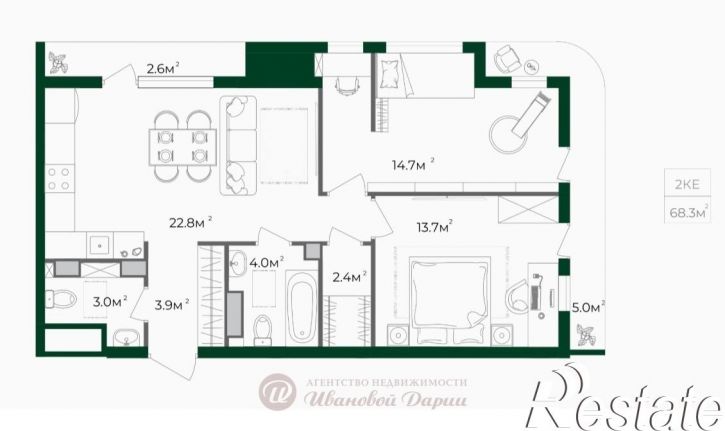 2-комн квартира в новом доме Суворова улица